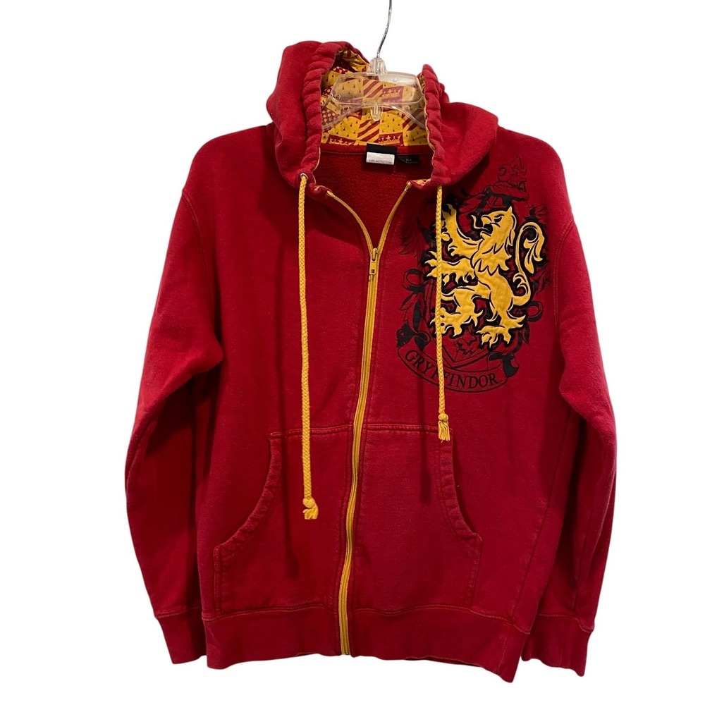Harry Potter Gryffindor Zip‎ Up Hoodie Mens XS Red Universal Studios Lined Hood